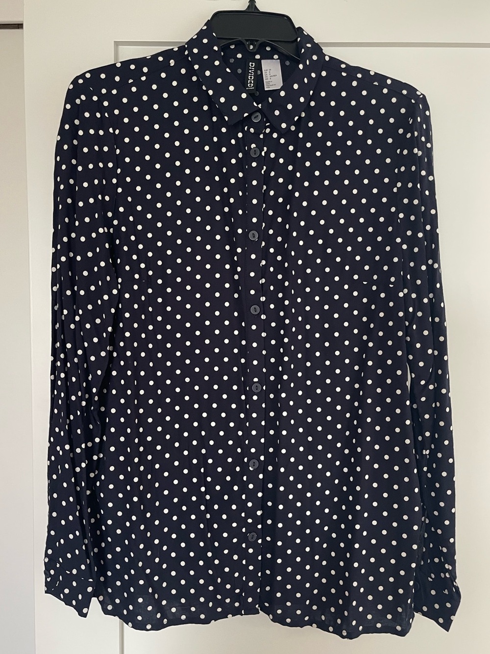 H&M Navy and White Polka Dot Button-Down Shirt